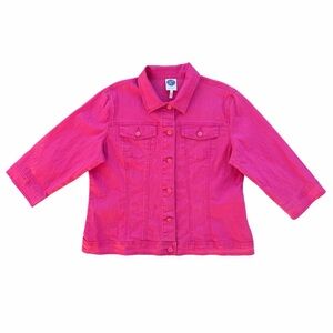 Diane Gilman DG2 Bright Pink Cropped 3/4 Sleeve Stretch Denim ~ Women’s Medium